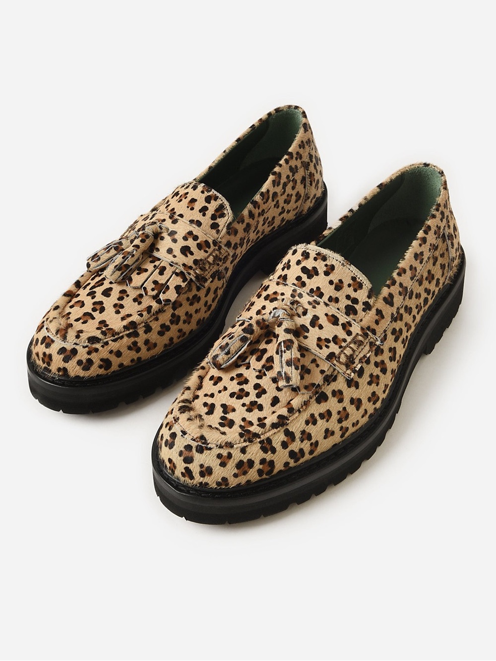 VINNYs Leopard Print Tassel Pony hair Leather  Loafer